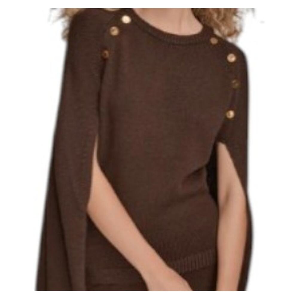 Donna Karan NY Women's Size Small Cape Effect Button Sweater Chocolate Brown